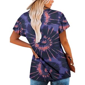 2025 túnica de verano de manga corta para mujer, blusa elegante con cuello de pico y mallas, Tops de punto de talla M con tinte de corbata - Product Image 4