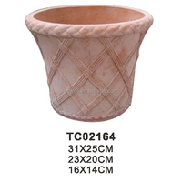 Pots vintage en terre cuite à motif en relief en treillis, ronds, pour arbustes fleuris, ornement de jardin