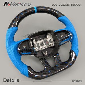 Volante de fibra de carbono personalizado para Dodge Charger Challenger Hellcat SRT 392 R/T 2013-2023 con empuñaduras de cuero azul - Product Image 3