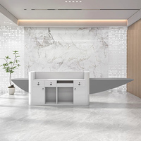 Comptoir de réception moderne incurvé en MDF laqué piano, comptoir d'accueil de luxe brillant pour bureau, spa, hôtel, taille personnalisée, design direct usine