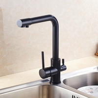 Robinet de cuisine contemporain en laiton poli, double poignée rotative, eau chaude/froide, filtre à eau, cartouche céramique, montage sur plan