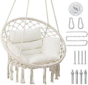 Parfait pour la chambre à coucher, le porche, les adultes, le balcon, <span class=keywords><strong>hamac</strong></span> en macramé <span class=keywords><strong>beige</strong></span>, chaise suspendue à bascule avec coussin moyen - Product Image 1