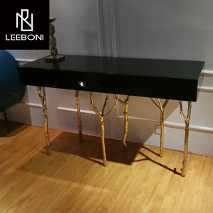 Villa Maison Design Spécial Haute Qualité Plateau <span class=keywords><strong>en</strong></span> <span class=keywords><strong>Bois</strong></span> Massif Base <span class=keywords><strong>en</strong></span> Laiton Fantaisie Table <span class=keywords><strong>Console</strong></span> <span class=keywords><strong>en</strong></span> <span class=keywords><strong>Bois</strong></span> Haut de Gamme - Product Image 6
