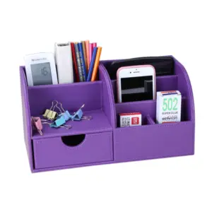 โลโก้ที่กำหนดเองพิมพ์ธุรกิจโรงแรมจัดโต๊ะมัลติฟังก์ชั่หรูหราสีดำหนัง Pu MDF ส่วนบุคคลอุปกรณ์เสริมโต๊ะสำนักงาน - Product Image 1