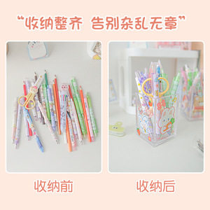 Porte-stylo en acrylique transparent de forme carrée avec autocollants mignons pour le rangement de la papeterie de bureau, utilisation pour étudiants et bureaux - Product Image 3