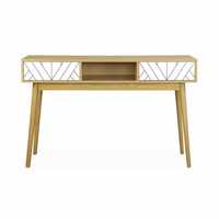 Meuble de bureau moderne en MDF avec pied en bois massif, table de console avec 2 tiroirs