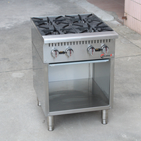 Cuisinière à gaz commerciale 4 brûleurs avec cuve à soupe, armoire de rangement ouverte et spacieuse, en acier inoxydable, puissance 4kW