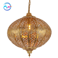 Lustre LED vintage arabe en fer forgé, fait main, doré, rond, pour salle à manger