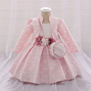 Ensemble de vêtements à fleurs brodées pour filles, ensemble de 3 pièces, sac manteau et robe plissée pour bébé et enfants, pour fête et mariage