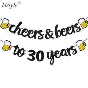 30th วันเกิดตกแต่งสำหรับเขา/เธอ-30th วันเกิดของขวัญ-Cheers & Beers ถึง30ปี Gold Glitter แบนเนอร์ SD684