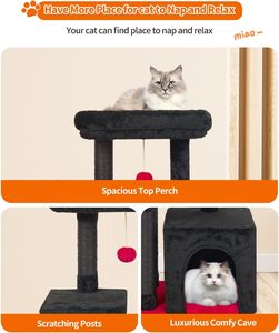 Pohon Kucing Ramah Lingkungan yang Lucu, Kandang Kucing Indoor dari Kayu dengan Tiang Garukan Sisal, 4+ Tingkat, Platform Lompat, Pusat Aktivitas, Rumah Bermain - Product Image 3