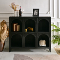 Meuble de rangement multifonctionnel en bois massif noir, durable, facile à assembler, style moderne farmhouse, pour la maison, le bar, l'entrée, le salon