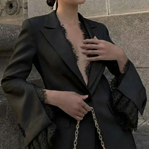 Completo <span class=keywords><strong>Estivo</strong></span> da Donna Nero con Pizzo e Frange, Scollo a V, <span class=keywords><strong>Doppiopetto</strong></span>, Ricamo 3D, Antirughe - Product Image 5