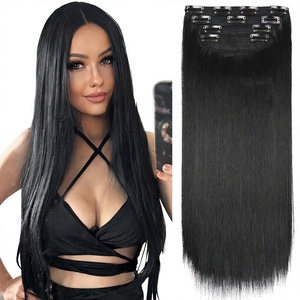Extensions de cheveux chinois Remy noirs lisses à clipser - Ondulations souples et épaisses JERRY CURL 20 pouces 4 pièces # 1B - Product Image 4