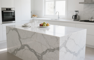 Dalle de pierre de quartz artificielle Calacatta blanche polie 100*150mm, pierre de quartz pour table à manger et plan de travail - Product Image 2