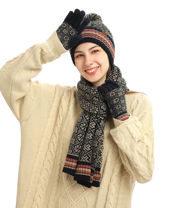 Bonnet tricoté, écharpe, ensemble <span class=keywords><strong>d</strong></span>'<span class=keywords><strong>hiver</strong></span>, chaud, épais, mode, mitaines, 3 en 1, temps froid pour femmes - Product Image 4