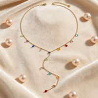 Collier pendentif en forme de Y avec goutte d'eau en zircon, plaqué or 18 carats PVD, brillant, avec pompon, pour femme - Vente en gros