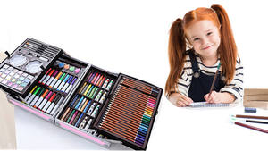 Juguetes Educativos, Caja de Plástico, Juego de Dibujo Artístico con Pincel de Acuarela y Lápices de Colores, Juegos de Arte para Niños, Papelería de Gran Cantidad - Product Image 4
