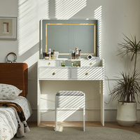 Coiffeuse de chambre à coucher la plus vendue avec miroir LED et prise de courant, 14 ampoules Hollywood illuminées