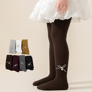 Collants pour filles, nouvelle collection printemps, avec nœud brillant, fil de soie argenté, pour enfants (petits et moyens), leggings de base extérieurs - Product Image 4