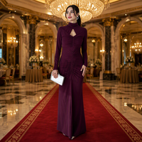 Robe longue décontractée noire pour femme 2026, à manches longues, ajourée, élégante, sexy, imprimée numériquement, en maille respirante