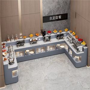 Buffet en marbre en forme <span class=keywords><strong>de</strong></span> <span class=keywords><strong>L</strong></span> personnalisable, comptoir <span class=keywords><strong>de</strong></span> service alimentaire moderne avec éclairage LED pour restaurants, hôtels, écoles et cantines - Product Image 4