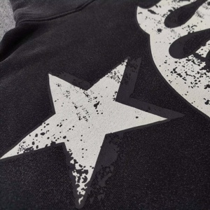 Sweat-shirt à capuche oversize épais délavé avec logo étoile flamme imprimé, <span class=keywords><strong>noir</strong></span> vintage, <span class=keywords><strong>pour</strong></span> le streetwear et le quotidien - Product Image 4