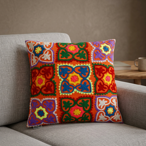 Handmade Indian Multi-Color Embroidered Square Cushion Cover for Home or Hotel <b>Decorative</b> <b>Pillows</b> Wholesale - Product Image 2