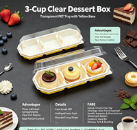 Boîtes d'emballage jetables personnalisées à 3 compartiments pour boulangerie, barquettes en plastique PET transparent avec couvercles pour tranches de cheesecake, pâtisseries, pain