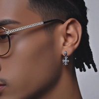 Boucles d'oreilles pendantes vintage en forme de croix, unisexe, en acier inoxydable, zircon noir, bijoux d'oreille hip-hop, vente en gros