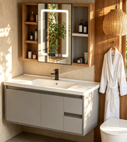 Meuble de salle de bain mural en aluminium spatial durable à prix réduit avec lavabo en céramique