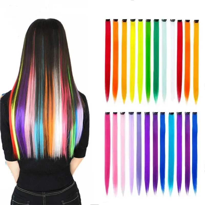 Parrucca colorata evidenziare estensioni dei capelli arcobaleno parrucche Clip In un pezzo 22 pollici parrucca dritta pezzi capelli sintetici