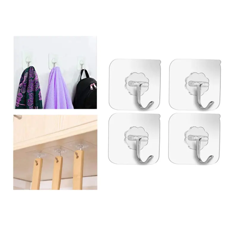 Transparent Reusable Seamless Hooks Waterproof Oilproof Bathroom Towel Adhesive Plastic Coat Hanger Single Hook