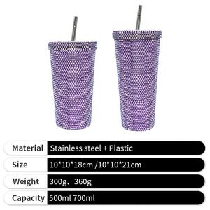 Custom 500ml 750ml Vacuum Insulated Stainless Steel Diamond for Bling Rhinestone Gift Cup Tumbler <b>with</b> Lid <b>Straw</b> Gym - Product Image 4