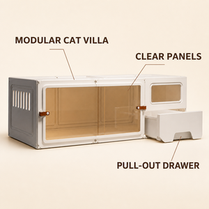 Casa Modular para Gatos, <span class=keywords><strong>Jaula</strong></span> Interior con Cajón Extraíble para Arenero, Panel de Resina PP y PS, 105x45cm, Blanca, Transpirable, Fácil de Limpiar, Moderna - Product Image 2
