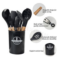 Ensemble d'ustensiles de cuisine en silicone Morandi 12 pièces avec manche en bois - Outils de cuisson antiadhésifs résistants à la chaleur avec support pour cadeau