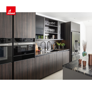 Allandcabinet Dark Walnut Grain Thiết Kế Hiện Đại Tủ Bếp Handleless Tôi Shape Bespoke Nội Thất Nhà Bếp Tủ Với Đảo - Product Image 4