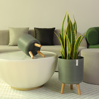 Pot de fleur en plastique vintage de haute qualité jardinière d'arbre ronde décorative avec pieds en bois pour sol maison bureau intérieur vente en gros