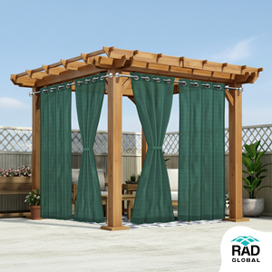 Achetez des rideaux d'extérieur imperméables vert forêt en tissu polyester teint dans la masse pour les espaces patio et balcon - Product Image 3