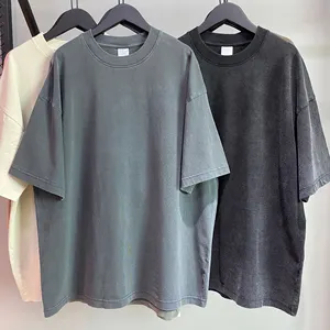 Wholesale custom heavyweight drop shoulder blank oversize-t shirt street 100%cotton men's acid washed vintage t shirt