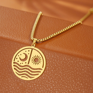 Sun <b>Moon</b> Planet Pendant <b>Necklace</b> Gold Plated Stainless Steel Geometric Design Fashion Jewelry Gift For Women - Product Image 2