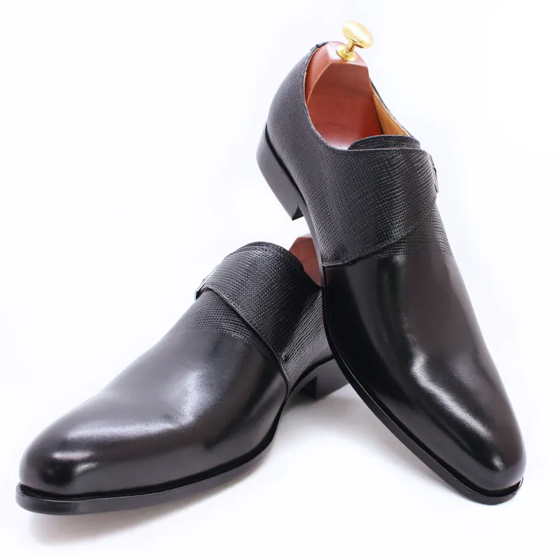 Italian Elegant Men Loafers Shoes Luxury Genuine Leather Plaits Prints Slip On Monk Strap Office Wedding Dress Casual Shoes Men