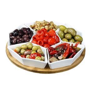 12 "y W L, 7 piezas (1 Unidad) Bonito juego de servidor de condimentos de cerámica con una bandeja de bambú para servir Lazy Suzan - Product Image 1