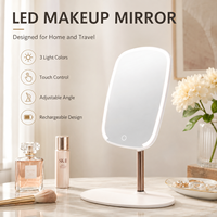 Miroir de maquillage LED rechargeable, 3 couleurs réglables, commande tactile, rotation à 90 degrés, miroir de table compact et portable
