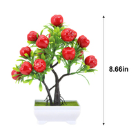 Kunstmatige rode fruitboom in pot, kunstplant met groene bladeren voor thuisdecoratie, tafeldecoratie, groothandel