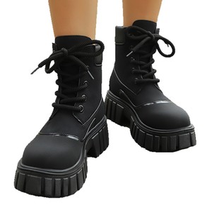 Nouvelles Bottines <span class=keywords><strong>Femme</strong></span> Style Européen Américain Britannique à Lacets Respirantes à Talon Carré Bout Court Fines Bottes Chevalier - Product Image 4