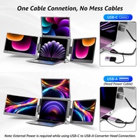 Ekstensi Layar Quad 15,6 inci, Monitor Portabel Tiga Layar untuk Laptop, Koneksi Tipe-C, Penyangga Lipat, Layar LCD FHD Portabel