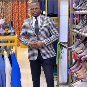 Houndstooth jas, zwarte broek, <span class=keywords><strong>2</strong></span>-delig, slim fit, formeel zakelijk kostuum, heren bruiloft bruidegom feestkleding, op maat gemaakte herenpakken - Product Image 3