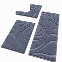 Ensemble de 3 tapis de salle de bain antidérapants en microfibre absorbante, motif ondulé à poils longs en forme de U, lavable, gris foncé