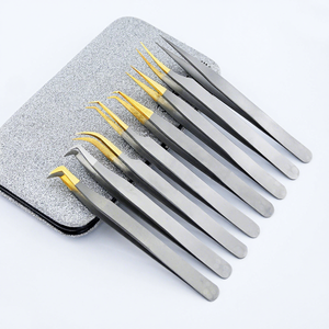 Pinzas para pestañas con punta de fibra al por mayor, pinzas para extensión de pestañas de acero inoxidable, pinzas para pestañas para Volumen 45, herramienta para pestañas de 90 grados - Product Image 1